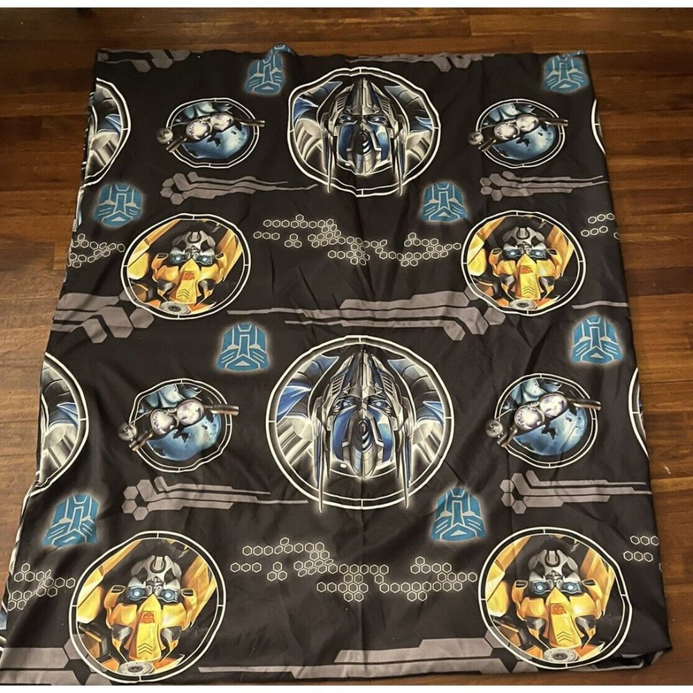Transformers Hasbro Flat Bed Sheet Twin Top Black Blue Yellow Fabric